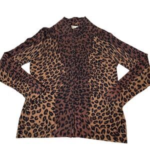 Belford cardigan full zip sweater animal cheetah/leopard print pima cotton SZ L
